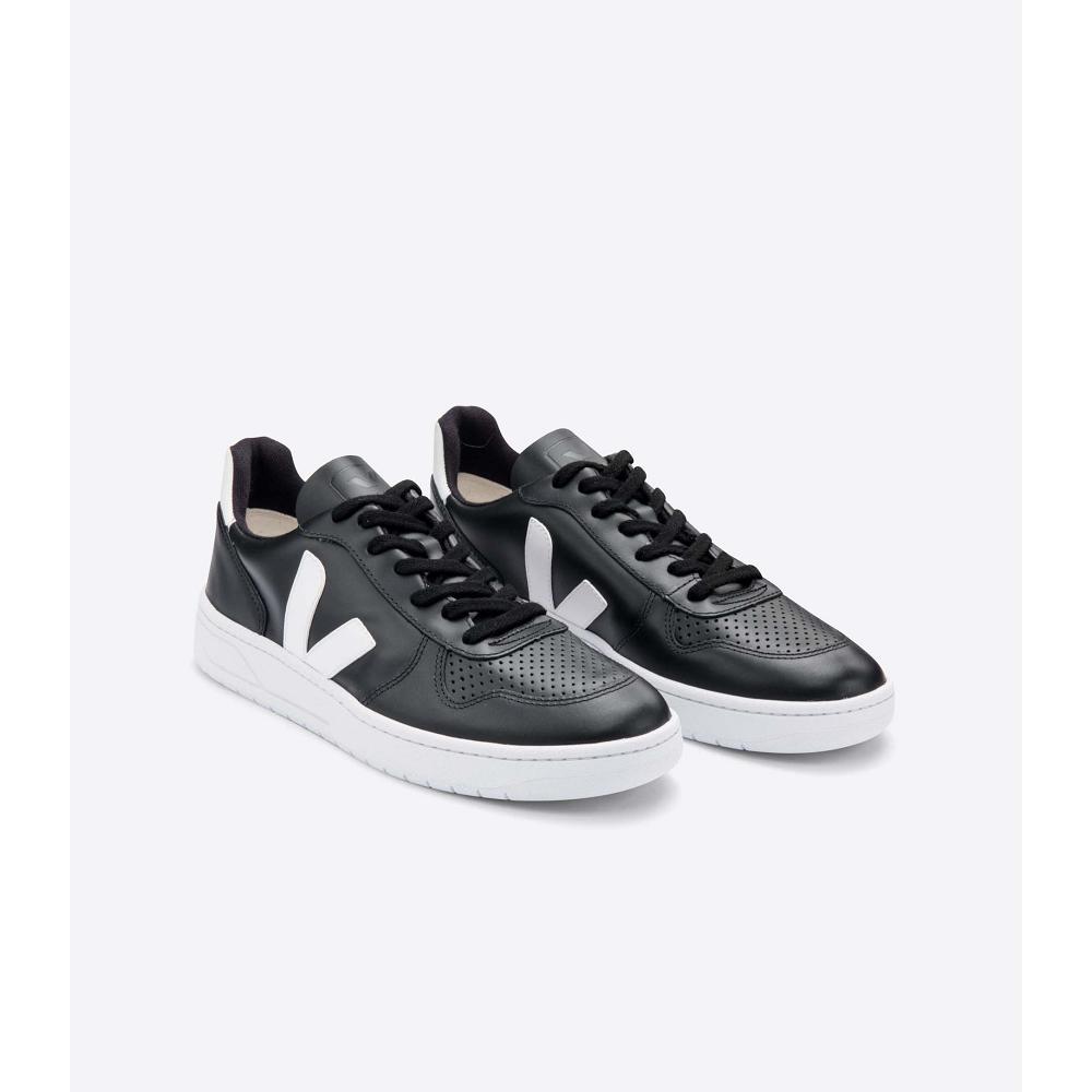 Veja V-10 LEATHER SOLE Men's Sneakers Black/White | NZ 321RVD